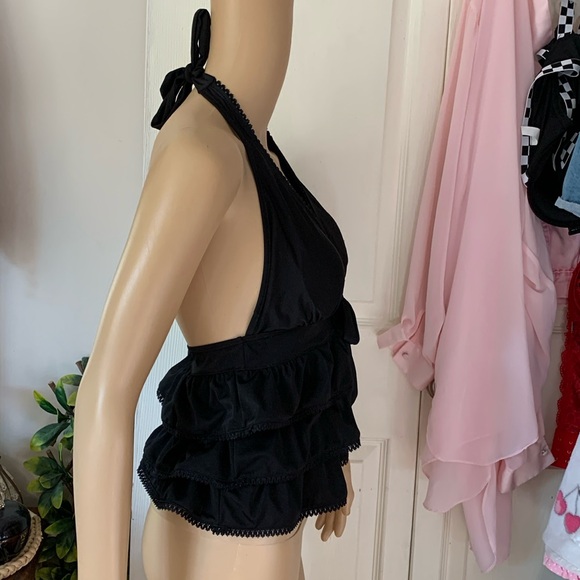Black ruffle rhumba tankini top halter with bow m - Picture 13 of 13